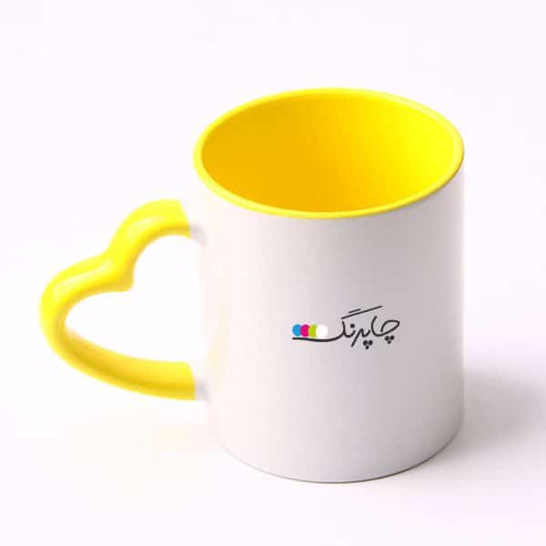 چاپ طرح دلخواه روی ماگ لیوان دسته و داخل رنگی زرد