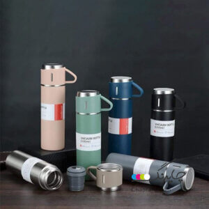 فلاسک سه فنجان جعبه کادویی با امکان چاپ حک لیزر لوگو